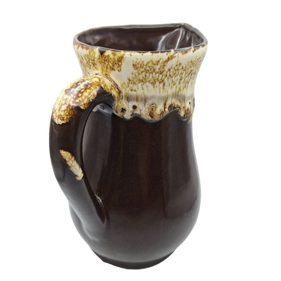 Robinson Ransbottom Pottery Pitcher Brown Drip Glaze Vintage Swirl Handle 7.5 - Picture 4 of 8